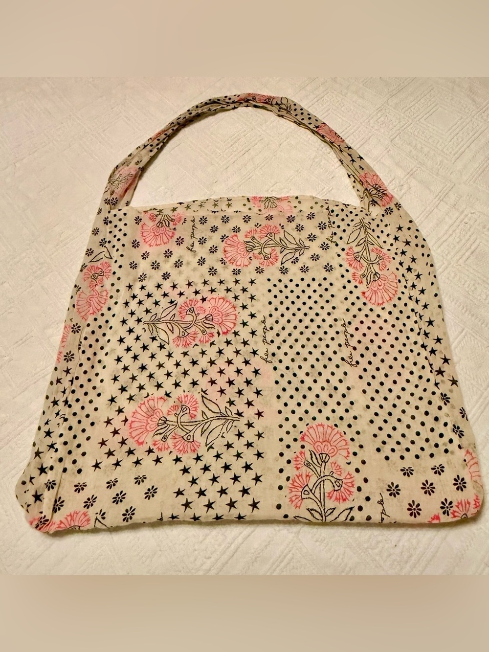 Tote reusable bag - Free People - Large 17x17x5 - perfect - cream pink black
